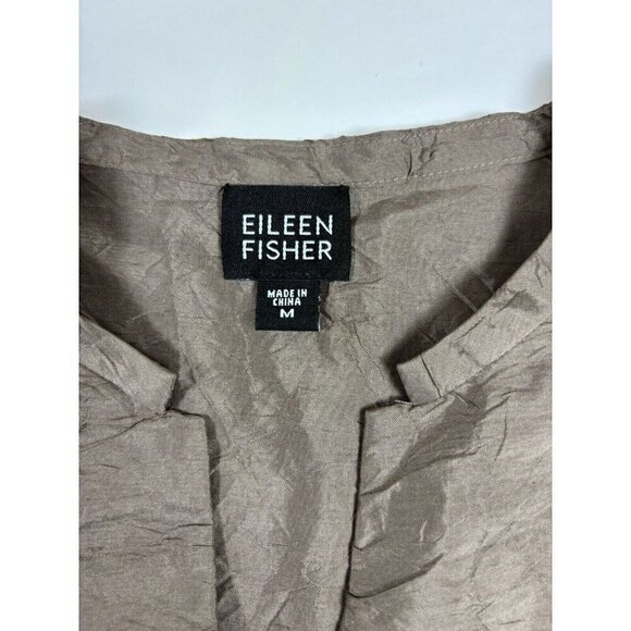 Eileen Fisher Jacket Blazer Brown Medium 100% Silk Crinkled Lightweight Asian - Picture 3 of 10